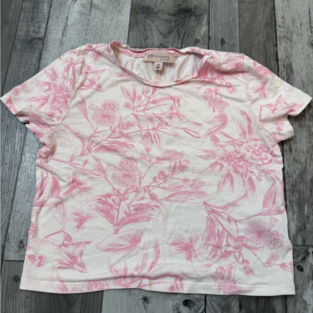 Philosophy Pink White Paisley Floral Crop Top Tee Medium